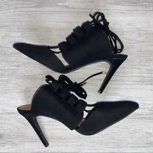 Christian Siriano Lace Up Backless Black Heels